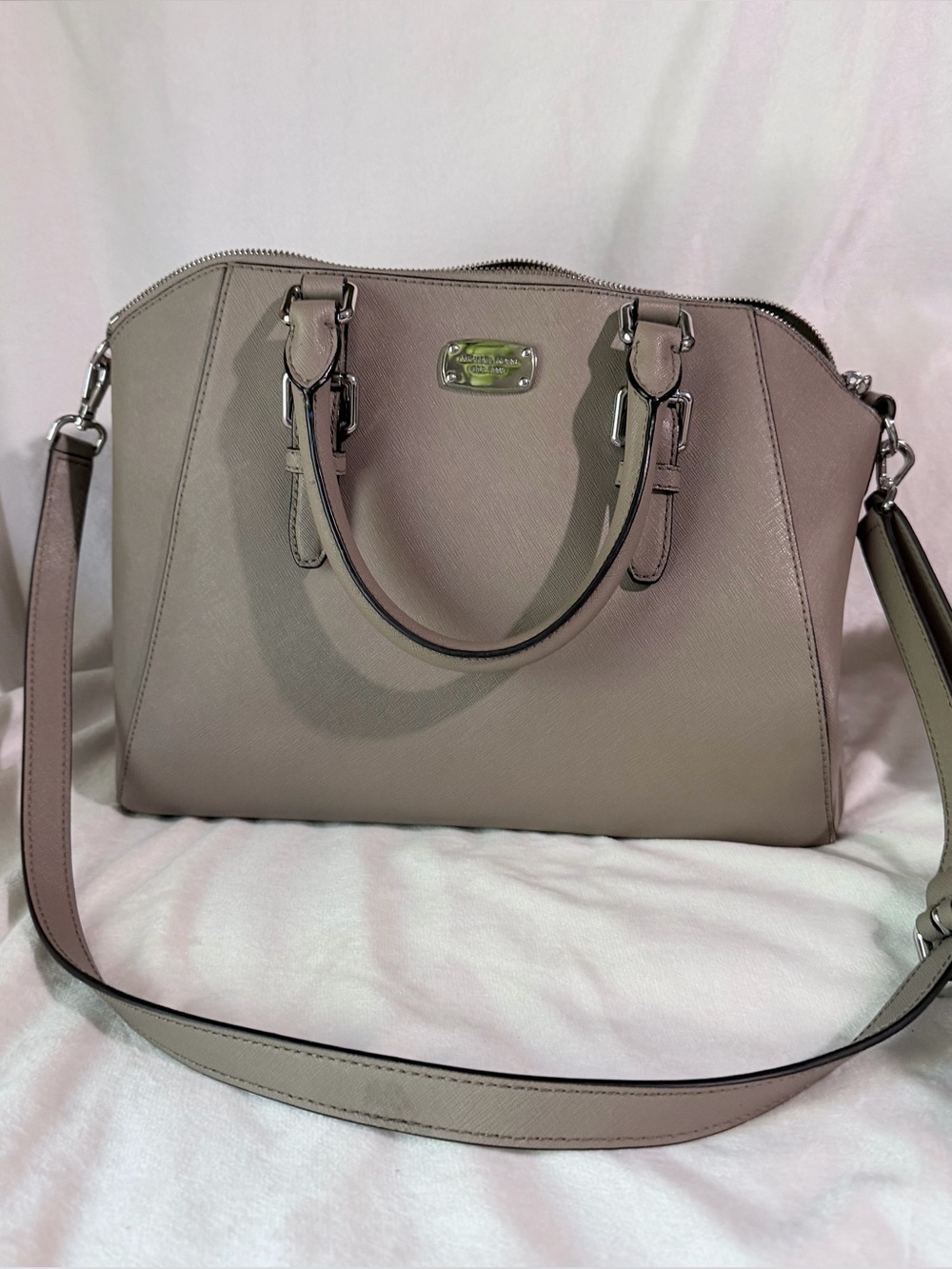 Michael Kors Taupe Saffiano Leather Satchel Bag/Crossbody